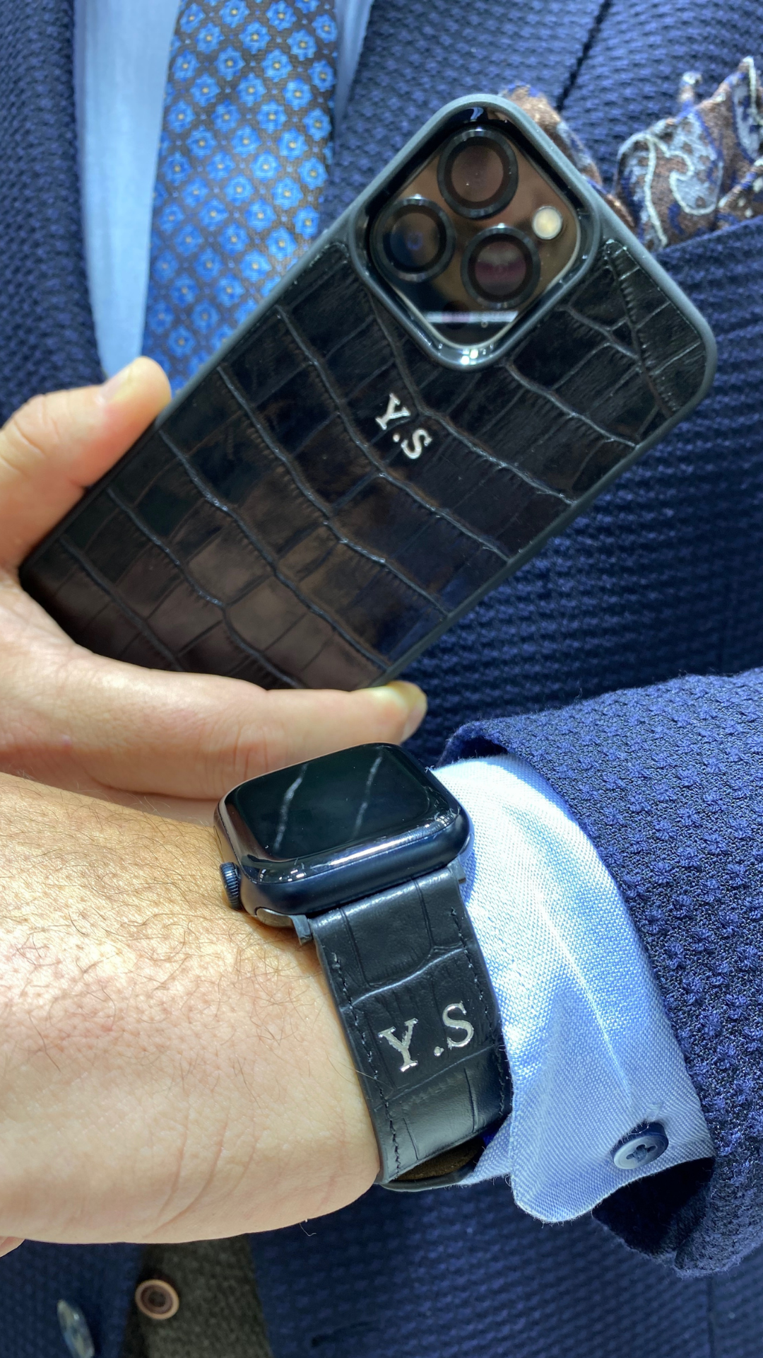 iPhone Uyumlu Deri Kılıf - Apple Watch Uyumlu Kayış Croco-Siyah