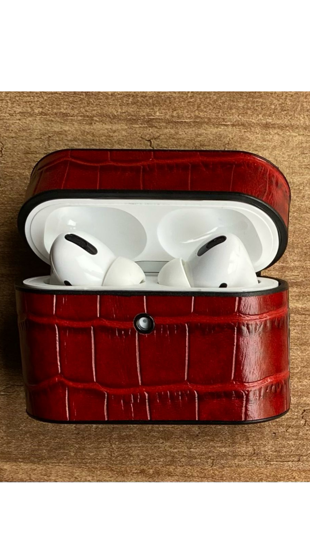 Airpods Uyumlu Deri Koruyucu Kılıf Kırmızı-Croco