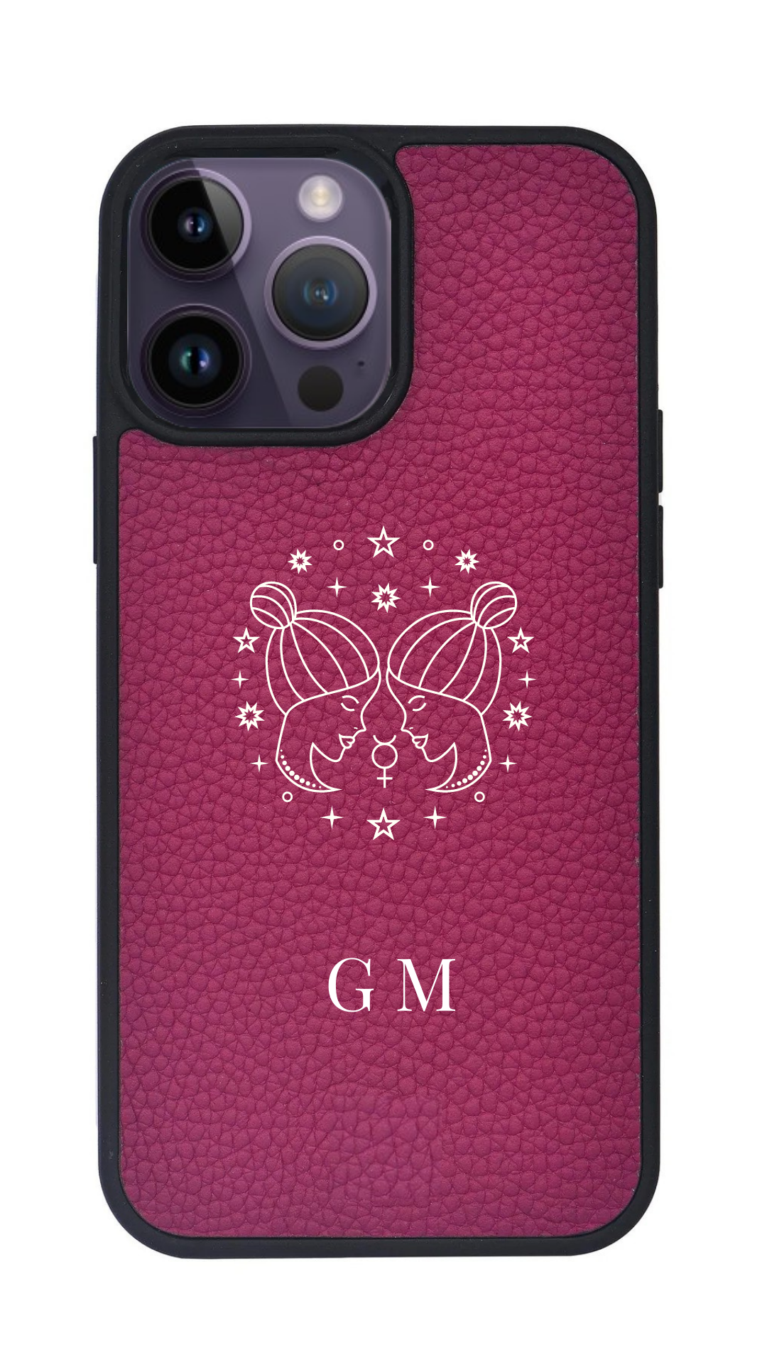 iPhone Uyumlu Deri Kılıf Burçlar-İkizler-Fuşya