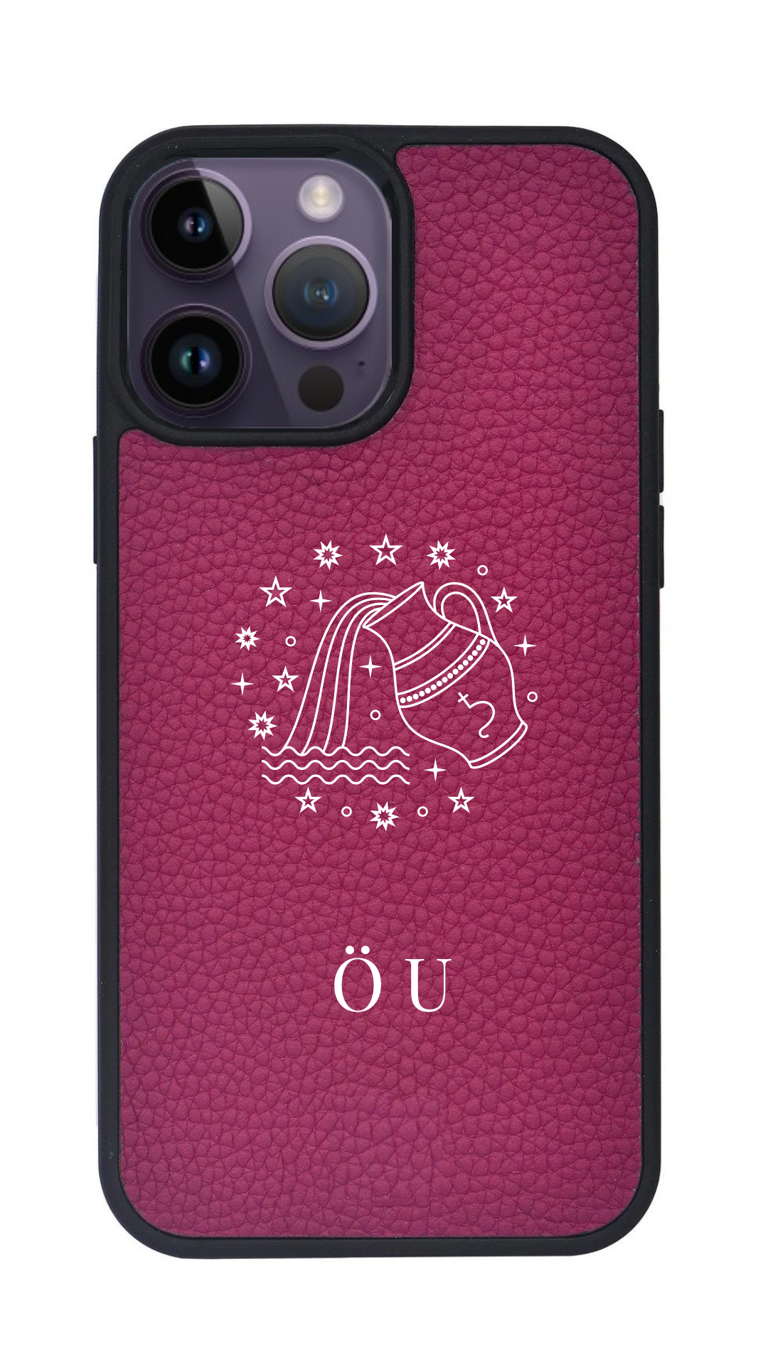 iPhone Uyumlu Deri Kılıf Burçlar-Kova-Fuşya