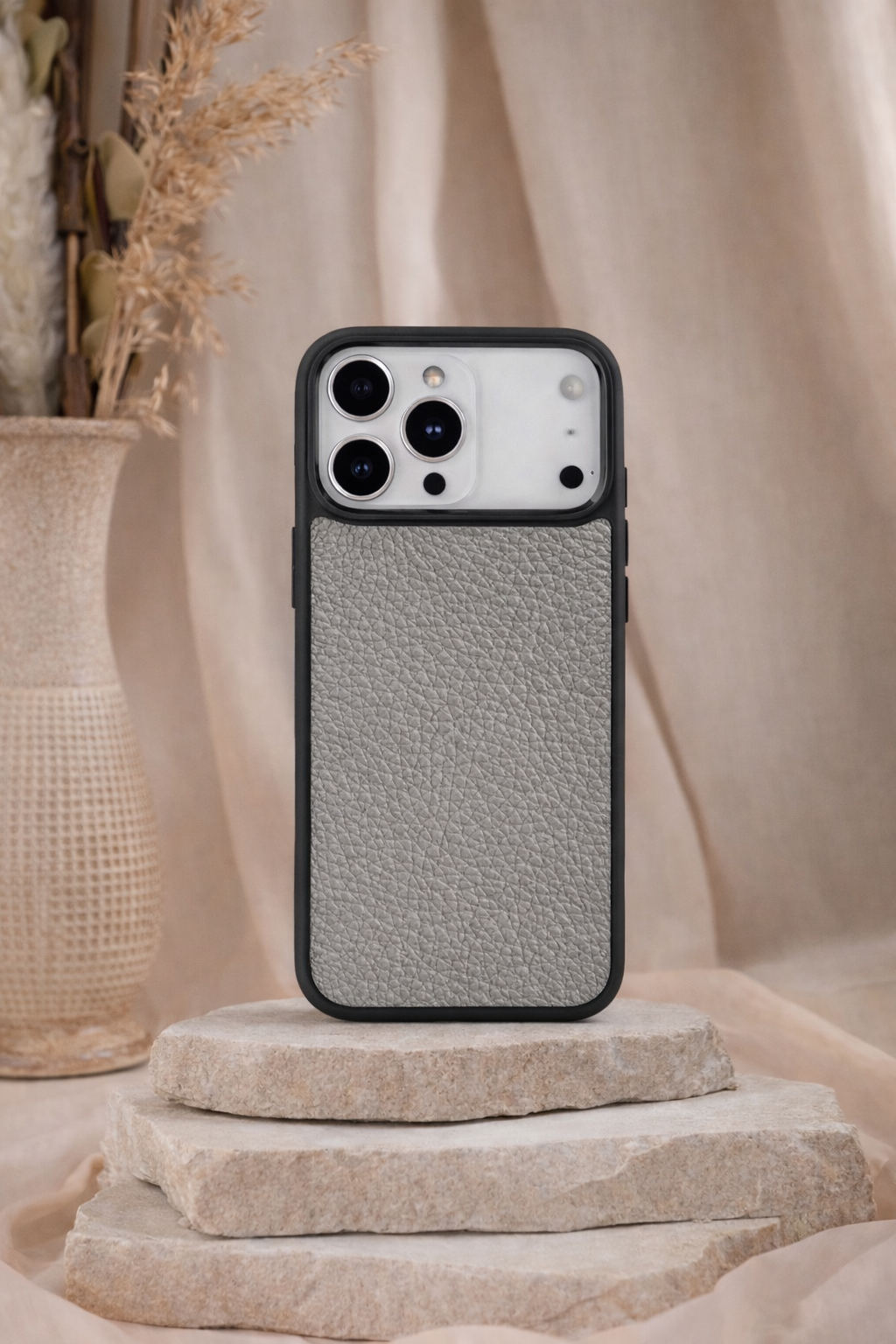 iPhone Uyumlu Deri Kılıf Togo-Taş Gri