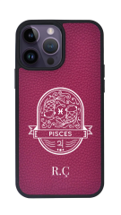 iPhone Uyumlu Deri Kılıf Burçlar-Balık-Fuşya-Pisces