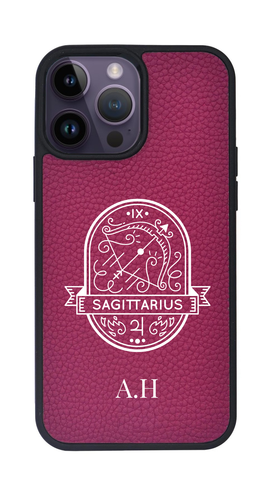 iPhone Uyumlu Deri Kılıf Burçlar-Yay-Fuşya-Sagittarius