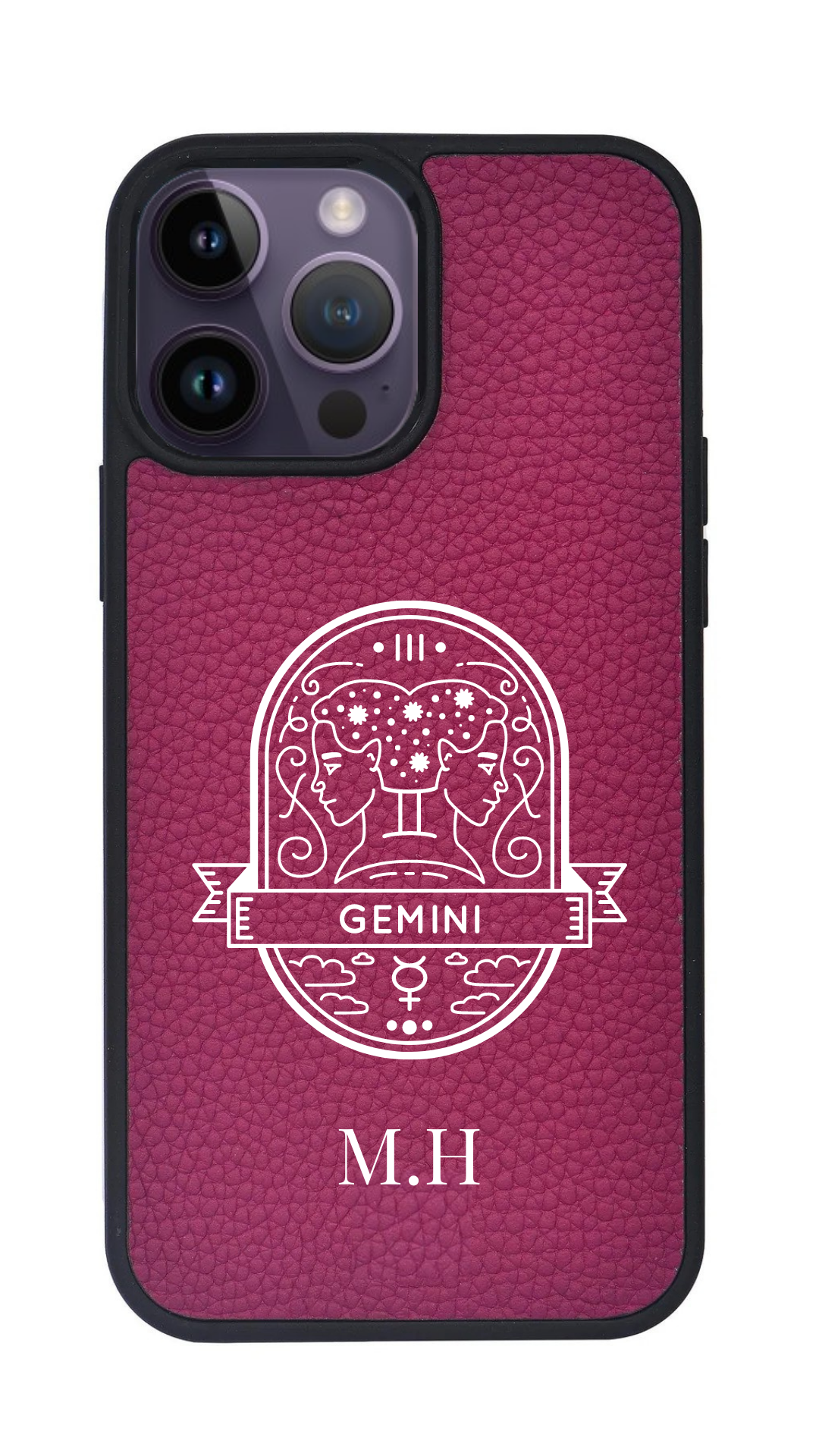 iPhone Uyumlu Deri Kılıf Burçlar-İkizler-Fuşya-Gemini
