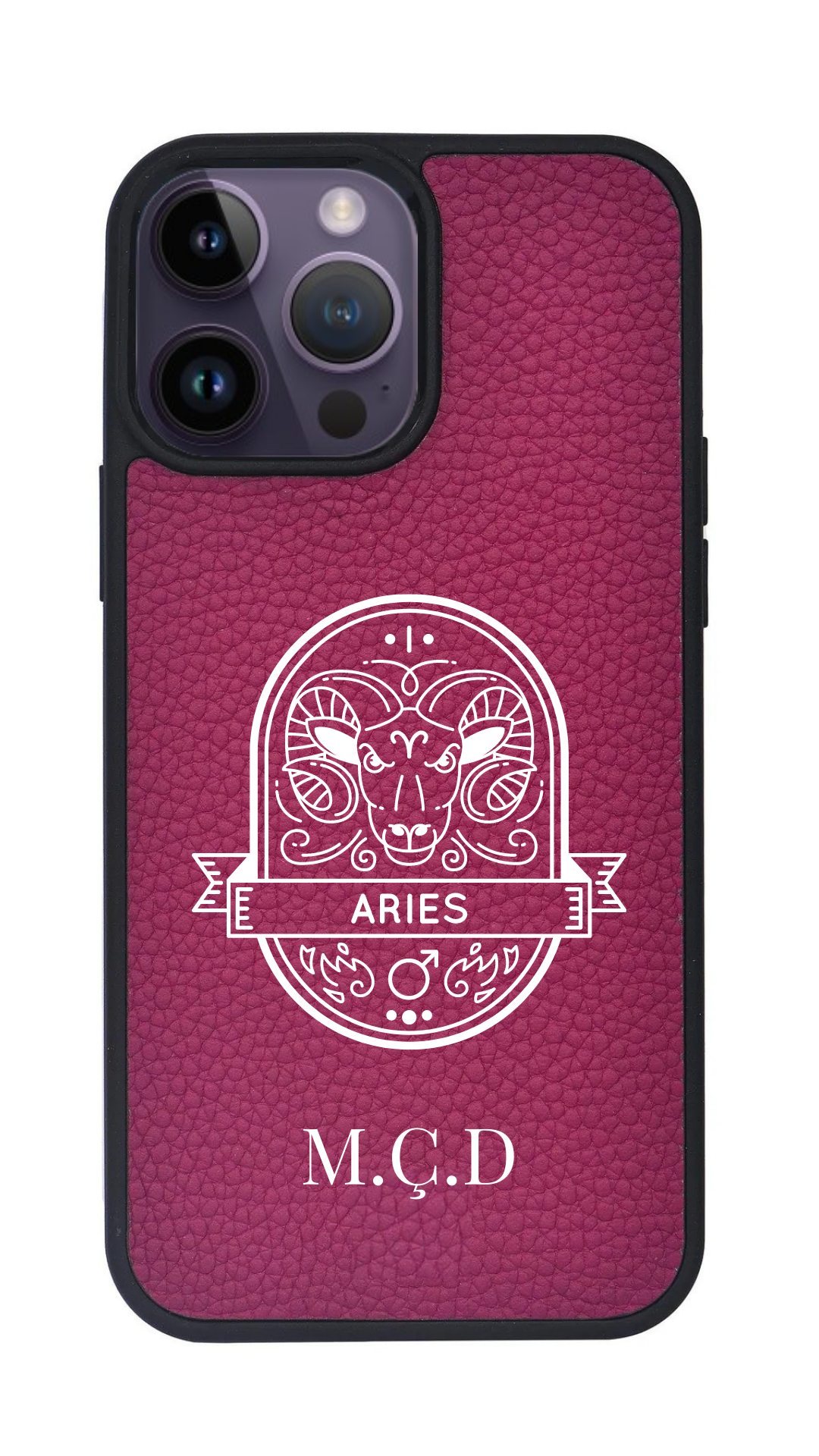 iPhone Uyumlu Deri Kılıf Burçlar-Koç-Fuşya-Aries