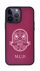 iPhone Uyumlu Deri Kılıf Burçlar-Koç-Fuşya-Aries
