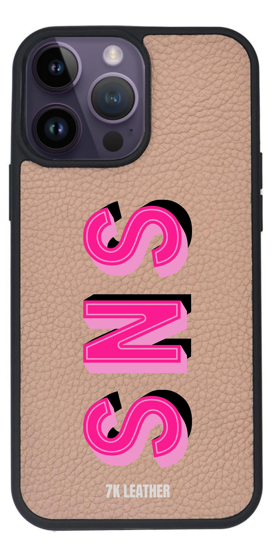 iPhone Uyumlu Deri Kılıf 3D Monogram - Pudra