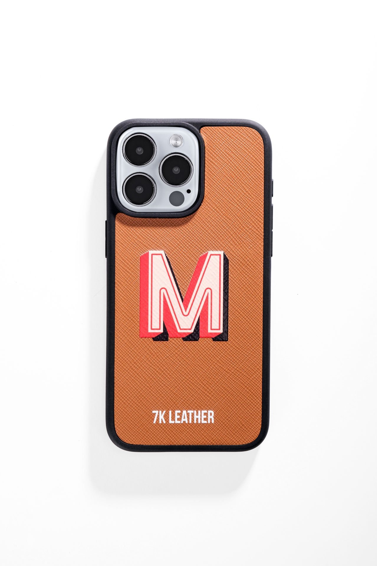 iPhone Uyumlu Deri Kılıf 3D Monogram Taba- Saffiano