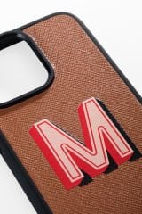 iPhone Uyumlu Deri Kılıf 3D Monogram Taba- Saffiano