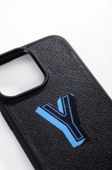 iPhone Uyumlu Deri Kılıf 3D Monogram Siyah-Saffiano