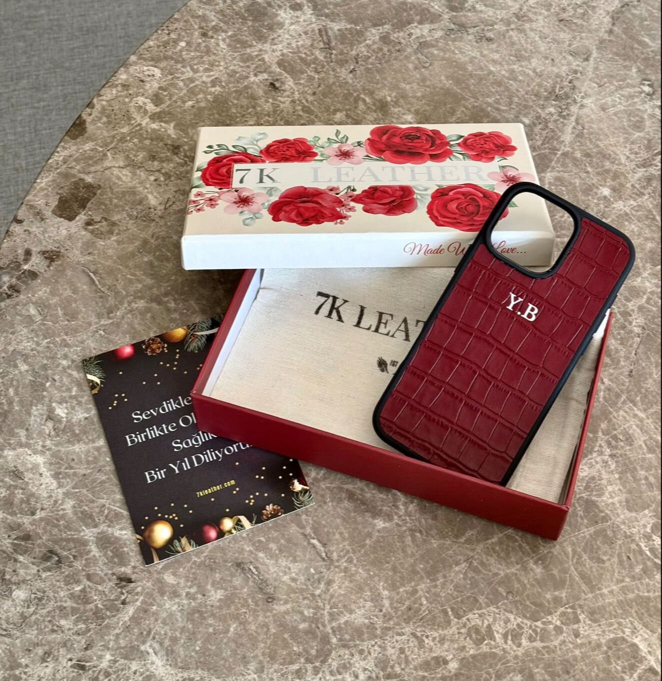 iPhone Uyumlu Deri Kılıf Croco-Bordo
