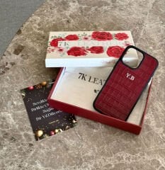 iPhone Uyumlu Deri Kılıf Croco-Bordo