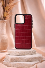iPhone Uyumlu Deri Kılıf Croco-Bordo
