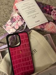 iPhone Uyumlu Deri Kılıf Croco-Rugan Fuşya