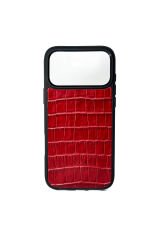iPhone Uyumlu Deri Kılıf Croco-Mat Kırmızı