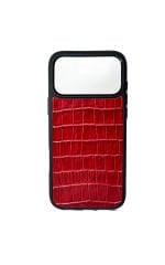 iPhone Uyumlu Deri Kılıf Croco-Mat Kırmızı