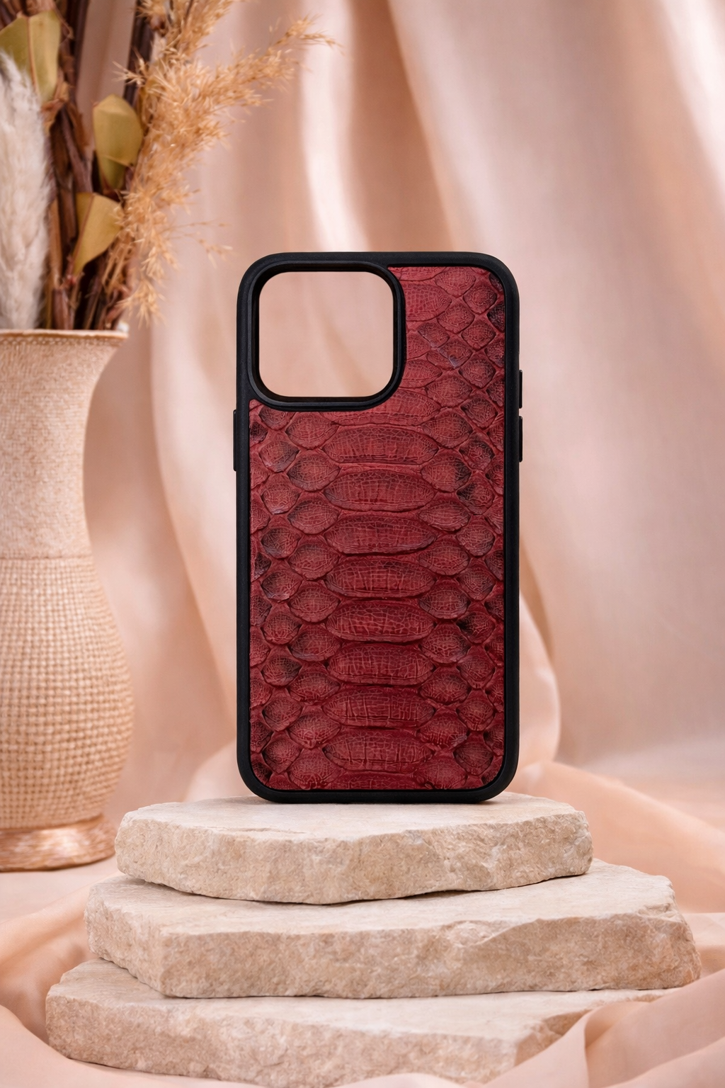 Genuine Python Snake Leather-Burgundy