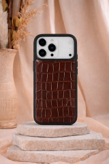 iPhone Uyumlu Deri Kılıf Croco-Rugan Koyu Kahve