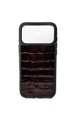 iPhone Uyumlu Deri Kılıf Croco-Rugan Koyu Kahve