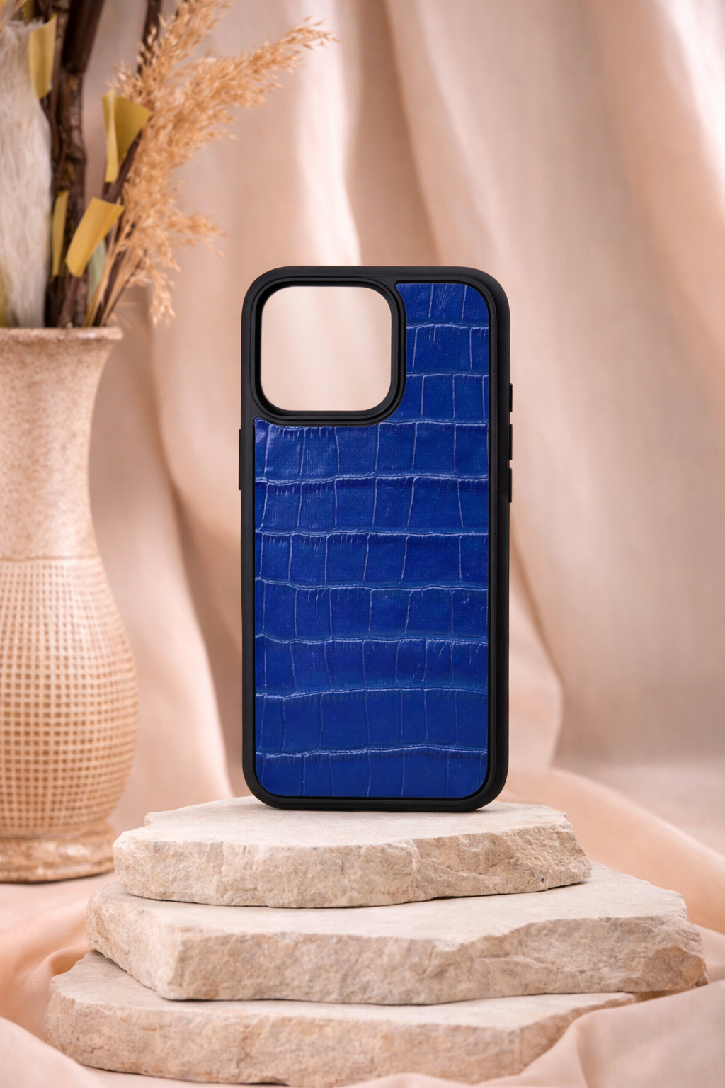 iPhone Uyumlu Deri Kılıf Croco-Saks Mavi