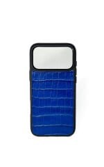 iPhone Uyumlu Deri Kılıf Croco-Saks Mavi