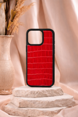 iPhone Uyumlu Deri Kılıf Croco-Rugan Kırmızı