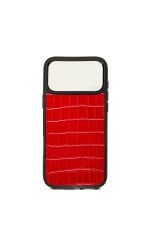 iPhone Uyumlu Deri Kılıf Croco-Rugan Kırmızı