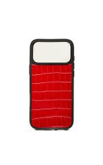 iPhone Uyumlu Deri Kılıf Croco-Rugan Kırmızı