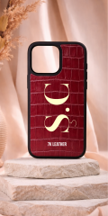 iPhone Uyumlu Deri Kılıf 3D Monogram-Bordo Croco